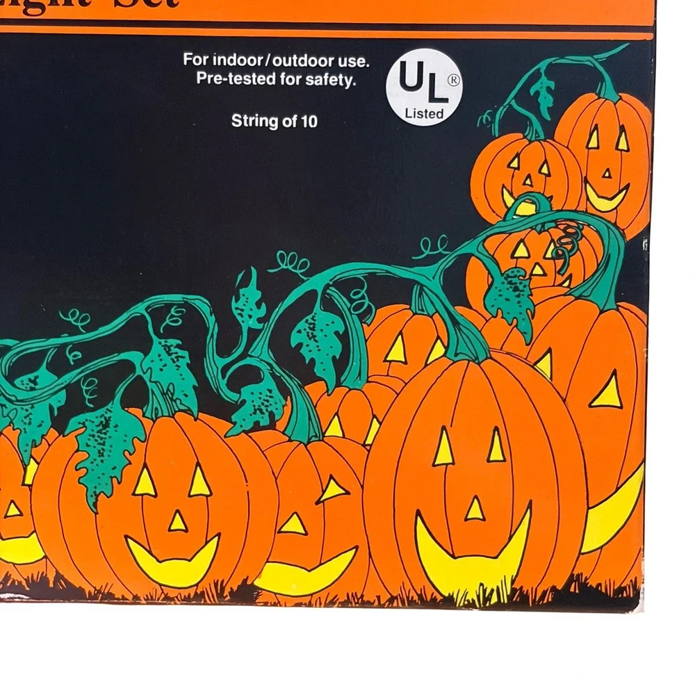 Vintage 1991 Party Fun Pumpkin Light Set Halloween String 10 Retro Blow Mold